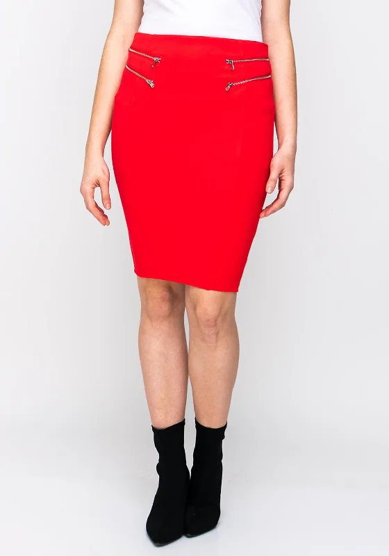 Guess Womens Zip Detail Miriam Pencil Skirt, Red elastic waist skirt