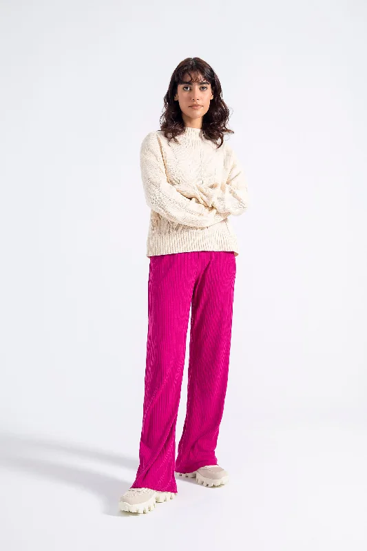 Flared Fit Ribbed Trousers with Side Pockets Trousers Fall Fleece