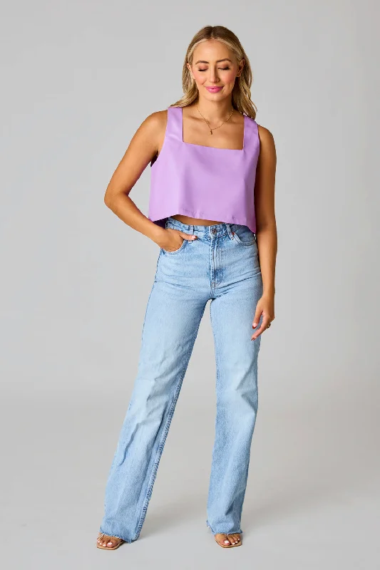 Manning Vegan Leather Cropped Tank Top - Purple gym tank top