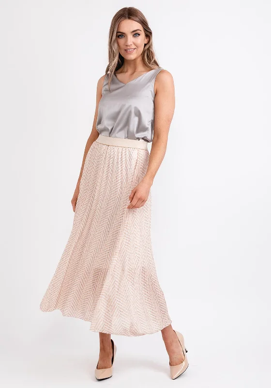 Seventy1 One Size Pleated Maxi Skirt, Beige & Gold high waist skirt