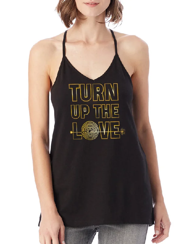 Women's Gold Shimmer Turn Up The Love Strappy Tank gym tank top