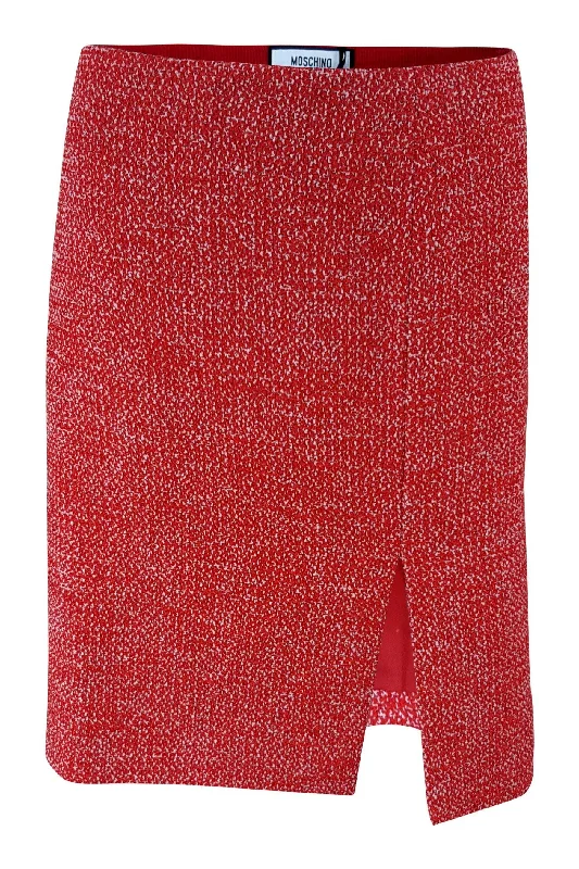 MOSCHINO Cotton Blend Red Boucle Knee Length Skirt (IT 48) ruffled skirt detail