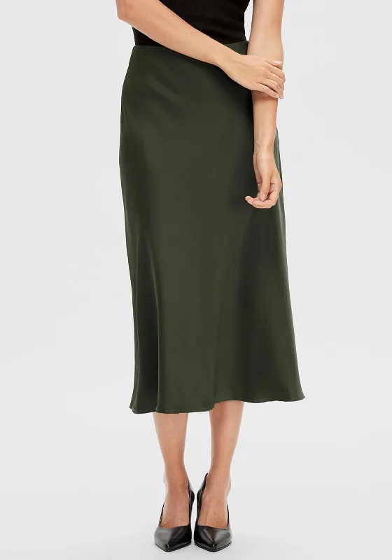 Selected Femme Lena Satin Midi Skirt, Duffel Bag chiffon skirt flowing