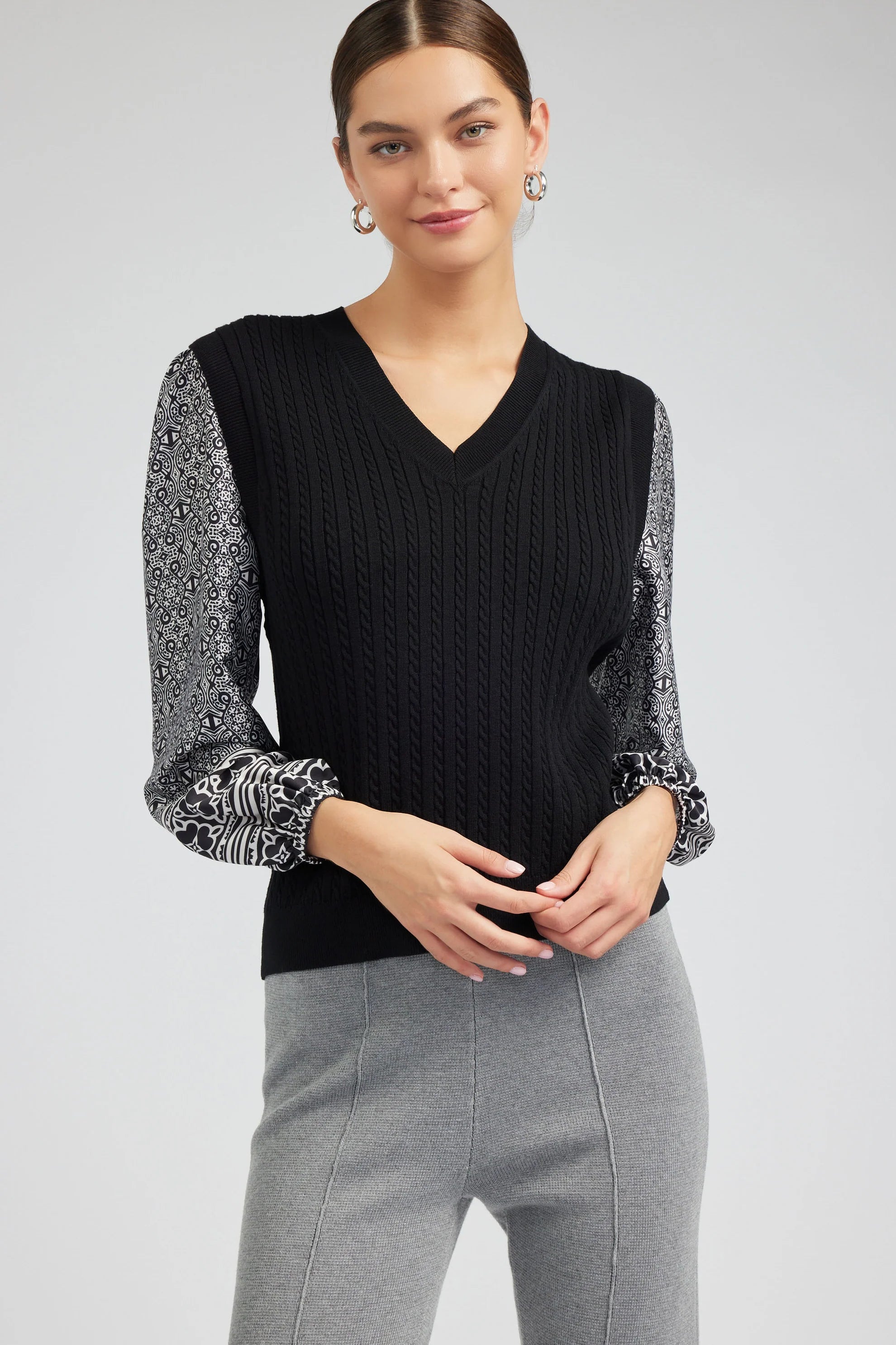 print sleeve sweater Hooded Sweater Collared Sweater Shawl Collar