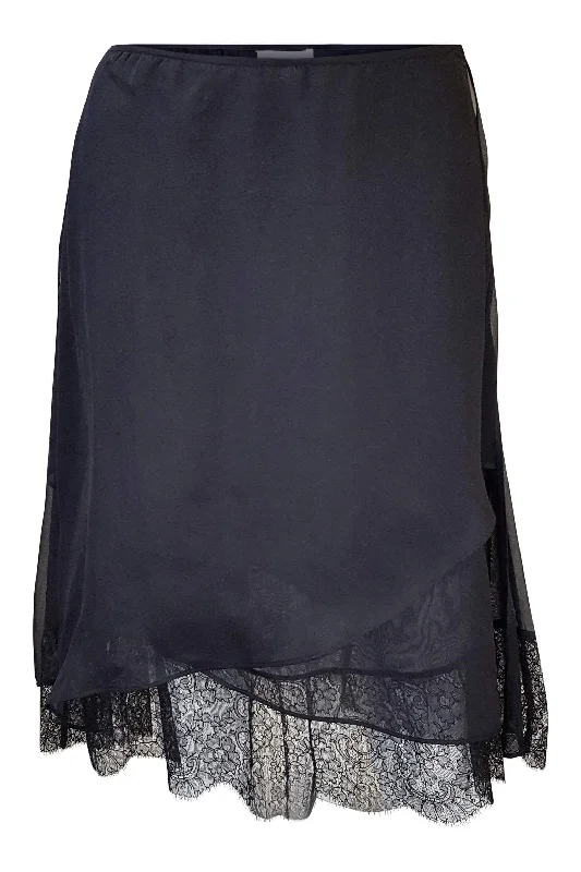 VALENTINO Black Silk and Lace Mini Skirt (M) tiered skirt playful