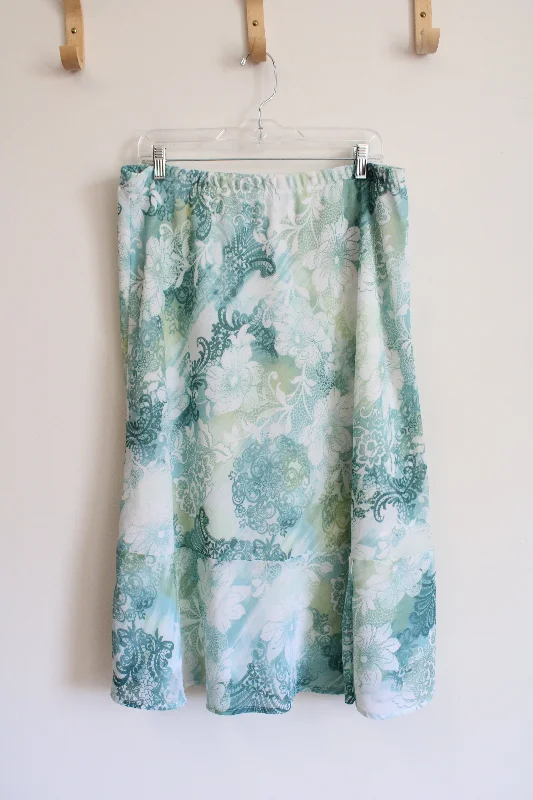 Alfred Dunner Blue Green & White Floral Midi Skirt | 14 velvet skirt luxurious