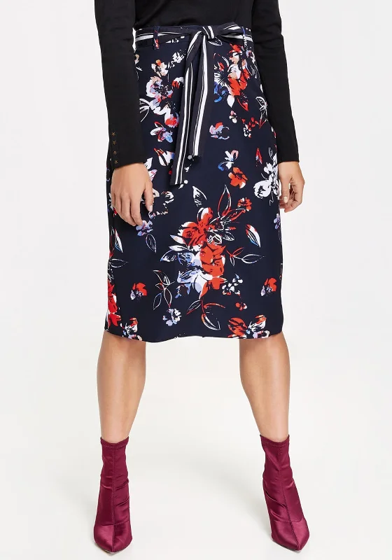 Gerry Weber Belted Floral Pencil Skirt, Navy denim skirt durable