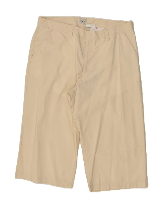 CALVIN KLEIN Womens Wide Leg Capri Trousers W34 L18 Beige Cotton Trousers Polka Dot Cute CALVIN KLEIN Womens Wide Leg Capri Trousers W34 L18 Beige Cotton Trousers Polka Dot Cute