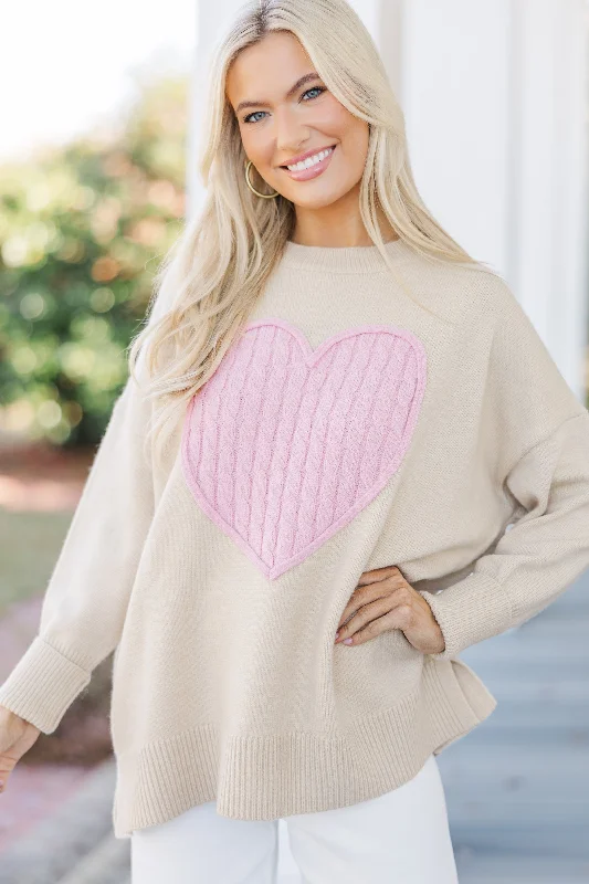 The Lovey Taupe Heart Sweater Machine Wash Dry Clean Hand Wash