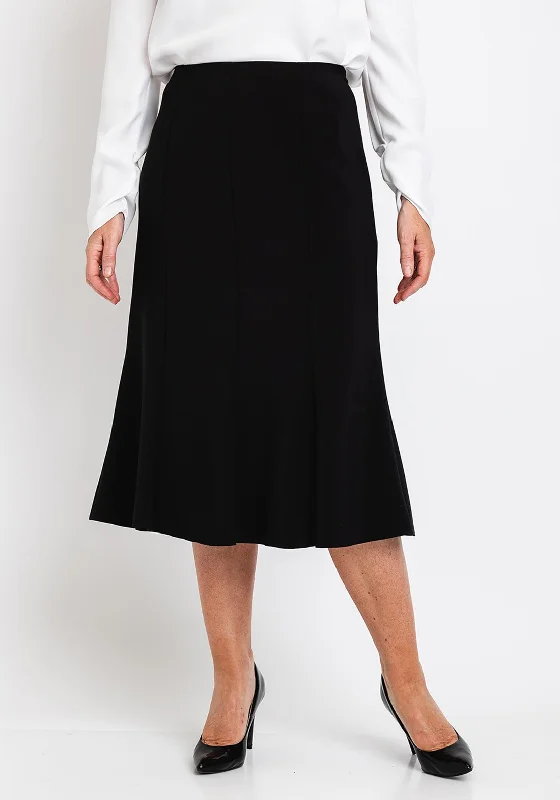 Avalon Panel Flared Midi Skirt, Black linen skirt relaxed