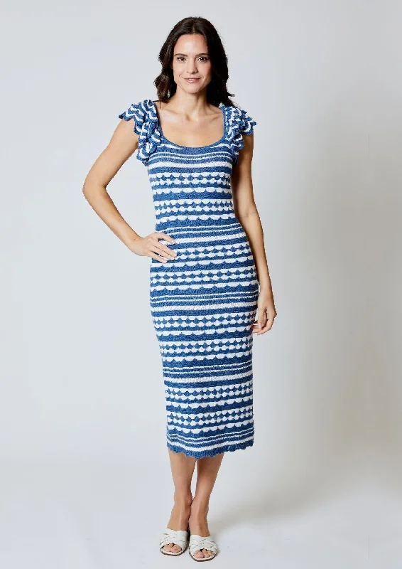 flutter sleeve stripe sweater dress Silk Blend Satin Velvet