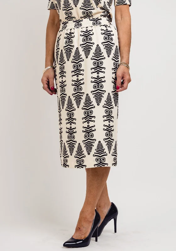 Eugen Klein Tribal Print Midi Skirt, Cream leather skirt sleek