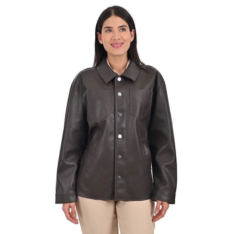 Nine West Women's Shirt Jacket Stand-Up Collar Roll-Neck Collar Turtle Neck