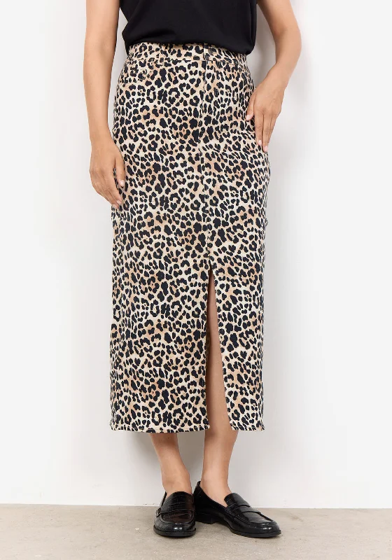 Soyaconcept Owena Leopard Print Denim Midi Skirt, Beige wool skirt sturdy