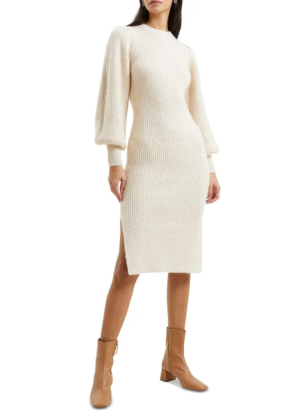 Womens Ribbed Long Sweaterdress Glossy Satin Silk
