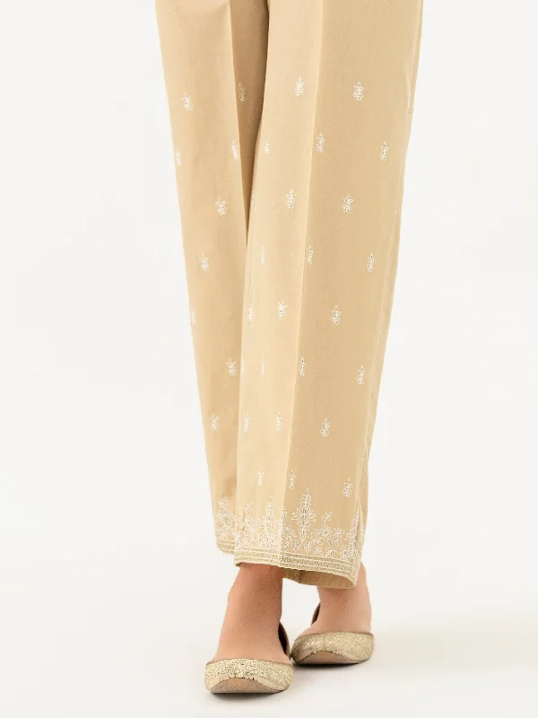 Cambric Trouser-Embroidered (Pret) Cropped Trousers Casual Linen