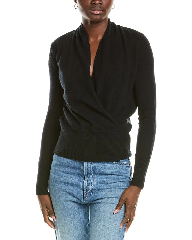 sofiacashmere Modern Faux Wrap Cashmere Sweater Satin Fabric Silk Fabric Chiffon Fabric sofiacashmere Modern Faux Wrap Cashmere Sweater Satin Fabric Silk Fabric Chiffon Fabric