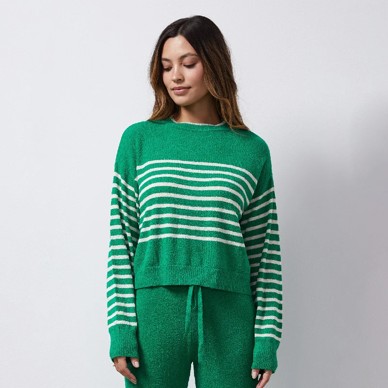 Boucle Knit Stripe Sweater Satin Blend Silk Blend Wool Blend