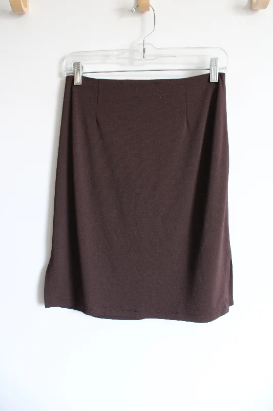 Ann Taylor Vintage Brown Fitted Pencil Stretch Skirt | 4 Petite ribbed skirt waist
