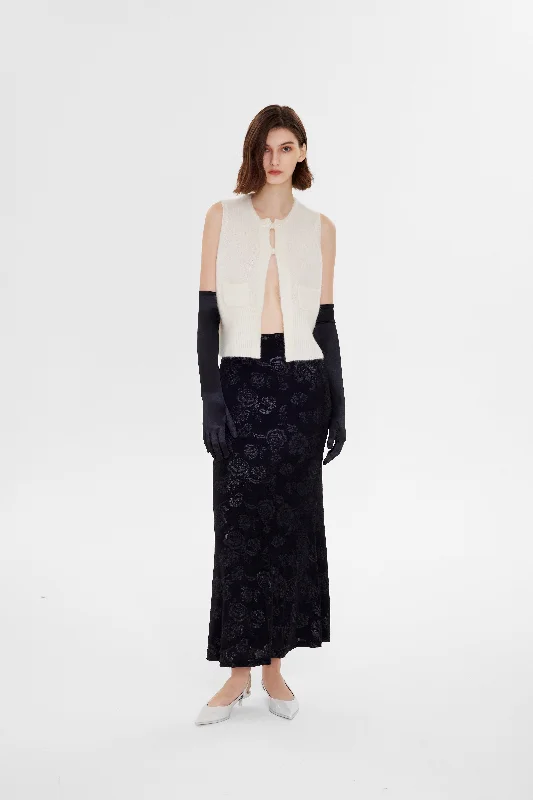 Knitted Floral Pattern Fishtail Long Skirt velvet skirt plush