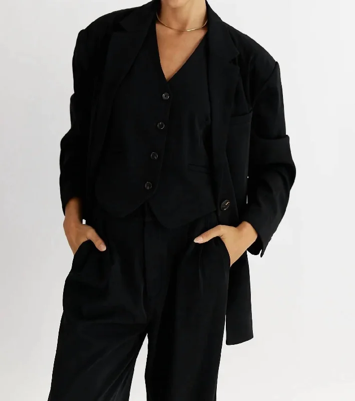 Leola Jacket In Black Notch Collar Jacket Peter Pan Collar Jacket Cowl Neck Jacket
