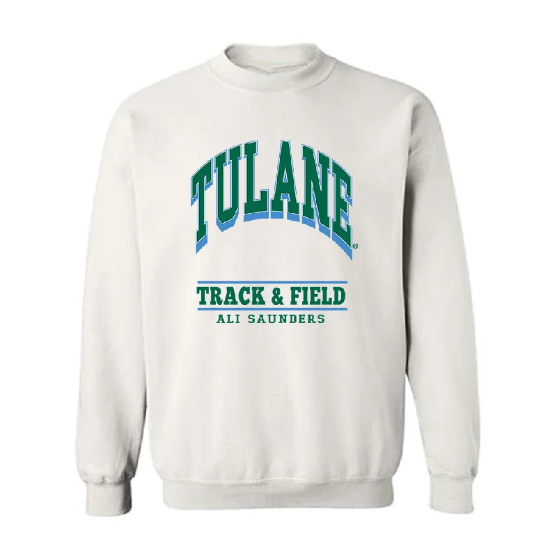 Tulane - NCAA Women's Track & Field : Ali Saunders - Classic Fashion Shersey Crewneck Sweatshirt Hoodie with Hem Drawcord Adjustable Customizable Tulane - NCAA Women's Track & Field : Ali Saunders - Classic Fashion Shersey Crewneck Sweatshirt Hoodie with Hem Drawcord Adjustable Customizable