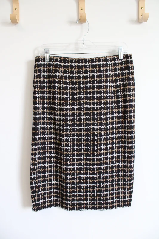 J. Jill Black & Tan Plaid Knit Ponte Pencil Skirt | S Petite seamless skirt comfort