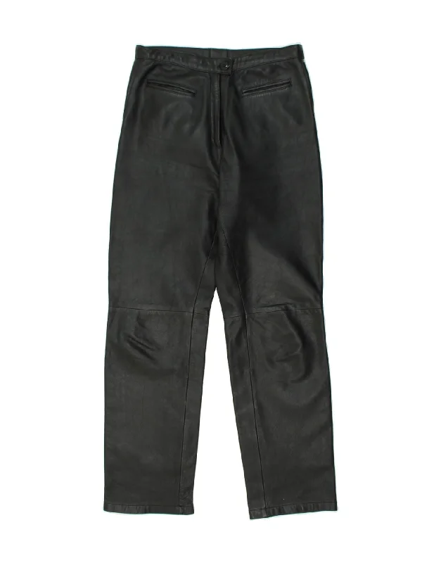 VINTAGE Womens Straight Suit Trousers W30 L31 Black Leather Trousers Top Rated