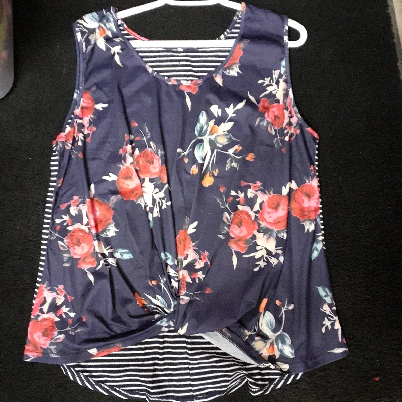 Navy Floral BUtton Twist Tank v-neck tank top