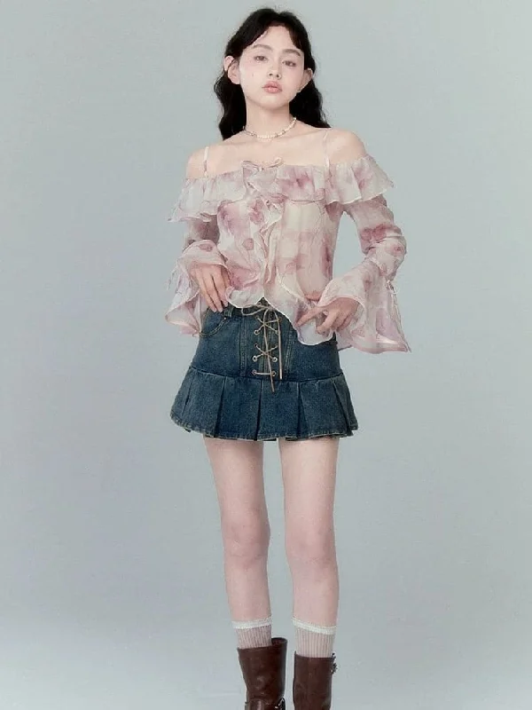 High Waist Pleated Skirt With Lace-Up Detail velvet skirt plush