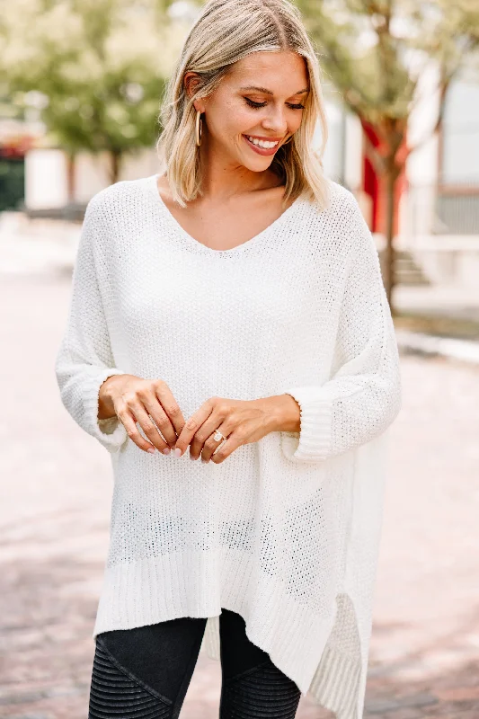 Don't Waste A Moment Off White Oversized Sweater Beaded Sweater Sequined Faux Fur