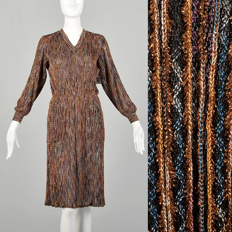 Small 1980s Dress Missoni Metallic Knit Knee Length Long Sleeve Sweater Party Lightweight Heavyweight Midweight Small 1980s Dress Missoni Metallic Knit Knee Length Long Sleeve Sweater Party Lightweight Heavyweight Midweight
