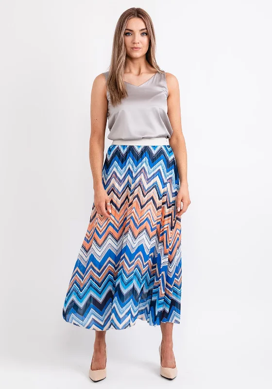 Seventy1 One Size Pleated Maxi Skirt, Orange & Blue relaxed fit skirt