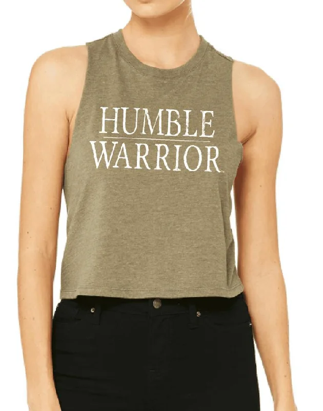 Women's Humble Warrior Olive Racer Crop Tank scoop neck tank
