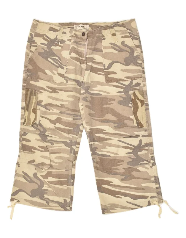 FLARE Womens Straight Cargo Trousers 2XL W38 L22 Beige Camouflage Cotton Trousers luxurious high-end