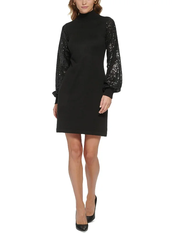 Womens Knit Sequined Sweaterdress Elegant Classic Vintage