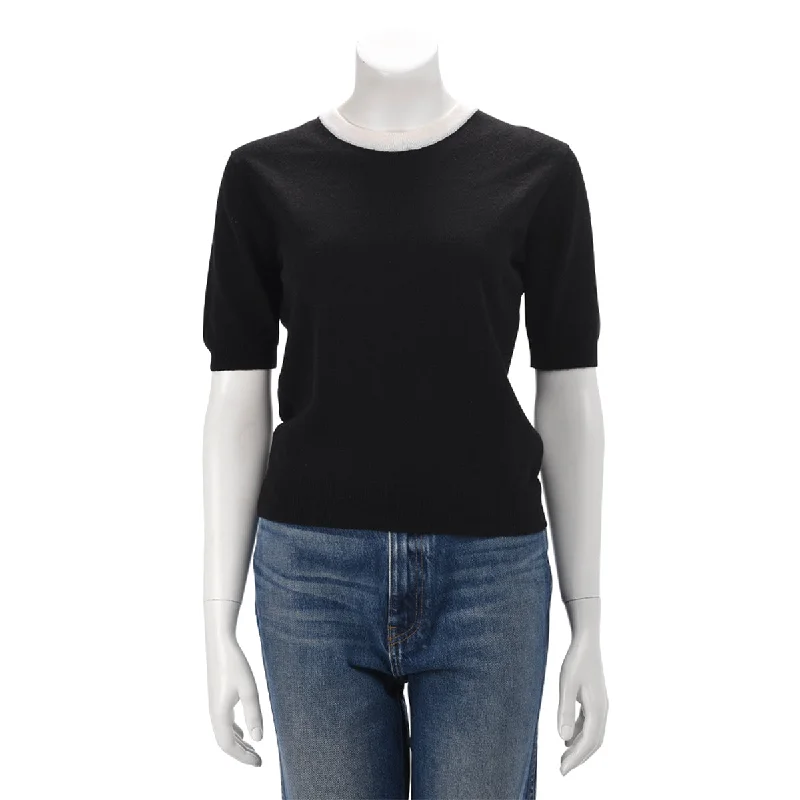 Chanel Vintage Black & White Cashmere Crew Neck Sweater FR 40 Stylish Fashionable Trendy