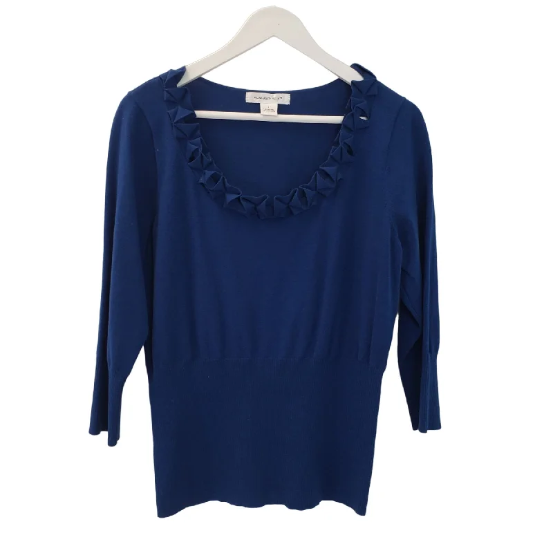 August Silk Ruffle Neckline Sweater Size M/L Modern Contemporary Chic