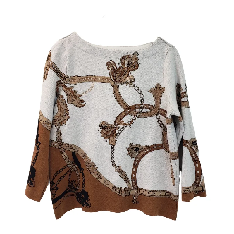 Chico's Jacquard Bateau Neck Equestrian Print Sweater Size Chico's 1P/MP Oversized Loose Flowy Chico's Jacquard Bateau Neck Equestrian Print Sweater Size Chico's 1P/MP Oversized Loose Flowy