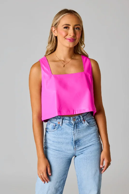 Manning Vegan Leather Cropped Tank Top - Magenta cropped tank top