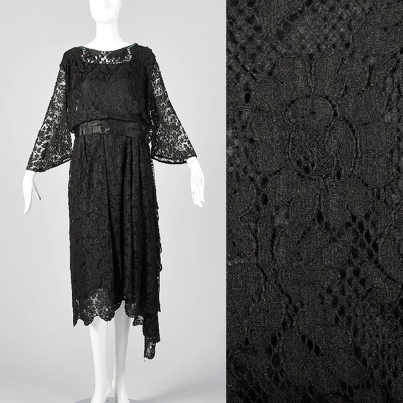 1920s Lace Dress with Hip Sash and Bell Sleeves
