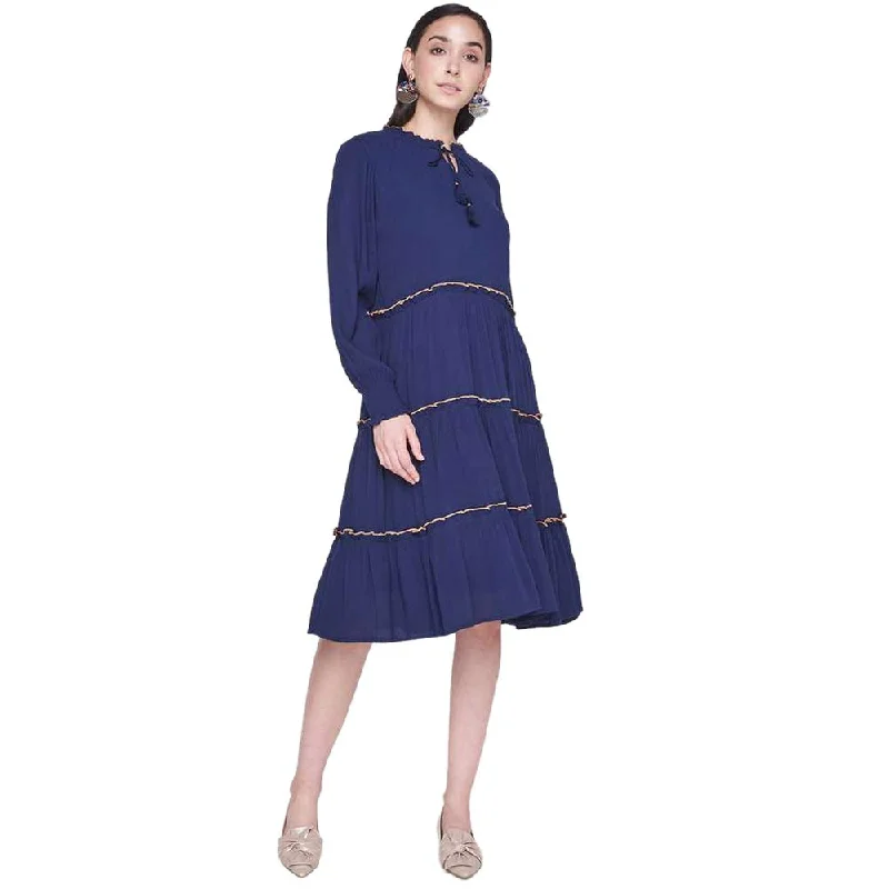 AND Women's Rayon A-Line Knee Length Dress (Pink)