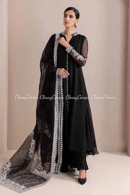 Black Chiffon Frock Sharara Dress
