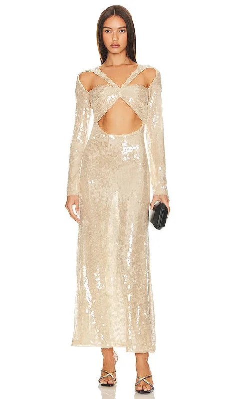 Kim Shui Pailette Cut Out Gown in Metallic Neutral