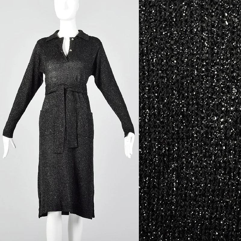 Large 1970s Black Lurex Knit Dress
