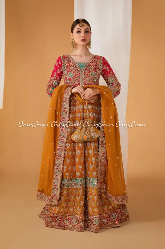 Multicolour Mehendi Wear Chiffon Gown
