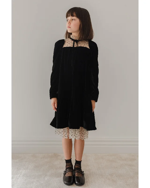 PETITE AMALIE "Enchanted Delight" Flock Spot Mesh and Velvet Dress