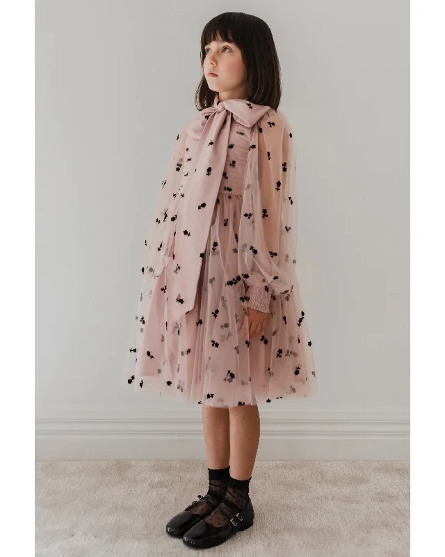 PETITE AMALIE "Enchanted Delight" Mauve Rose Flocked Mesh Bow Dress