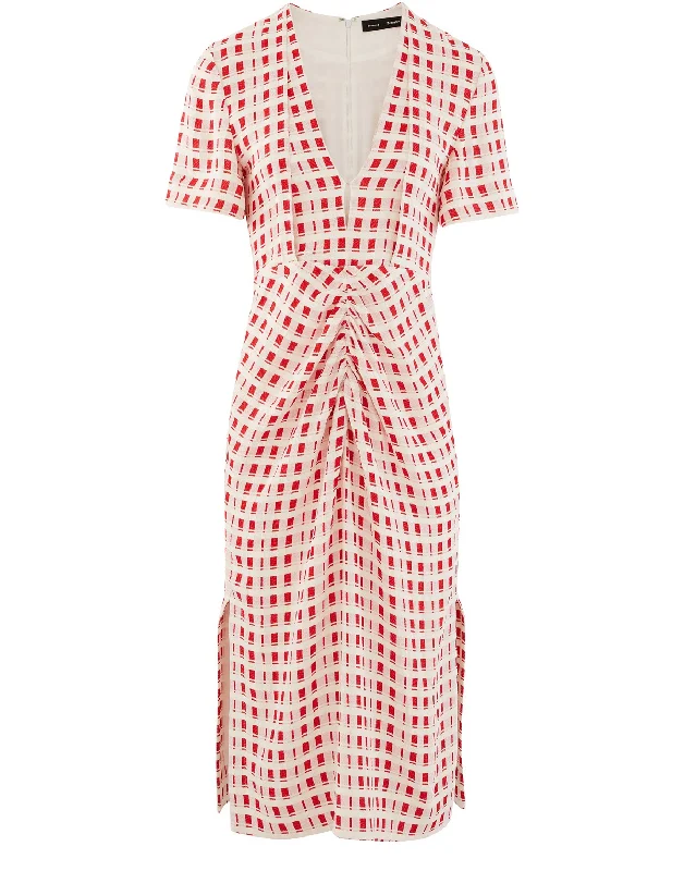 Red Print Jacquard SS Dress