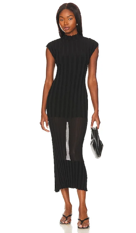 St. Agni Fine Pleat Knit Dress in Black